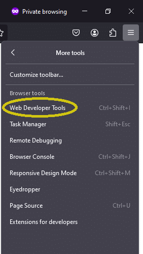 How to open Web Developer tools in Firefox
