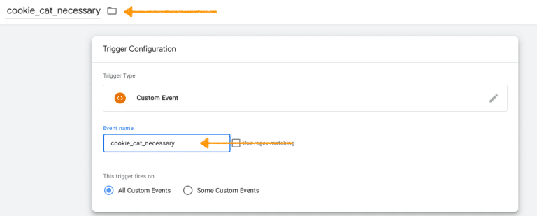 Screenshot: changing event name to cookie_cat_necessary
