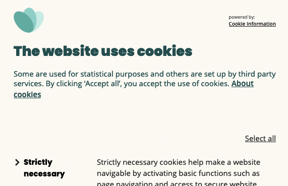 A cookie banner text from one of Cookie Information’s clients